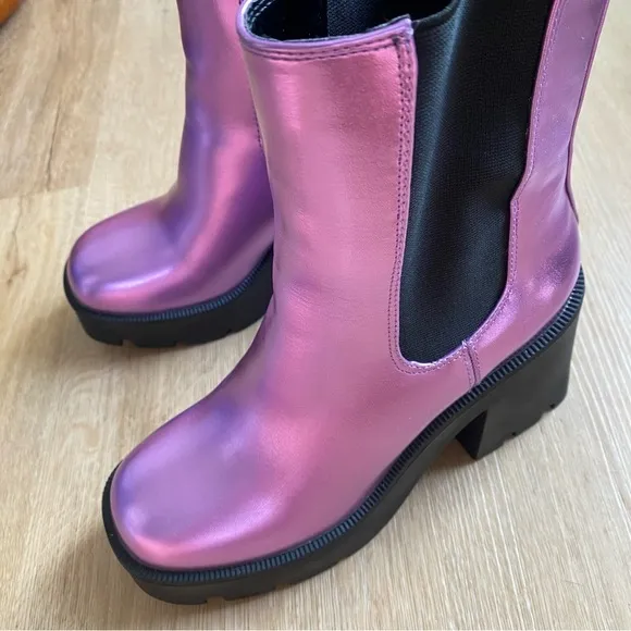 Madden Girl Tippah Womens Faux Leather Platform Mid-Calf Boots Purple Metallic