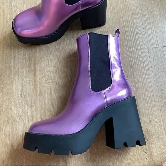 Madden Girl Tippah Womens Faux Leather Platform Mid-Calf Boots Purple Metallic