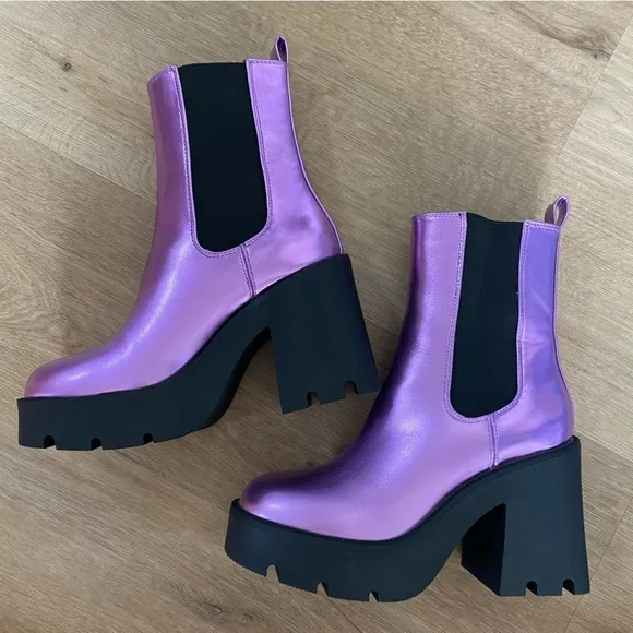 Madden Girl Tippah Womens Faux Leather Platform Mid-Calf Boots Purple Metallic