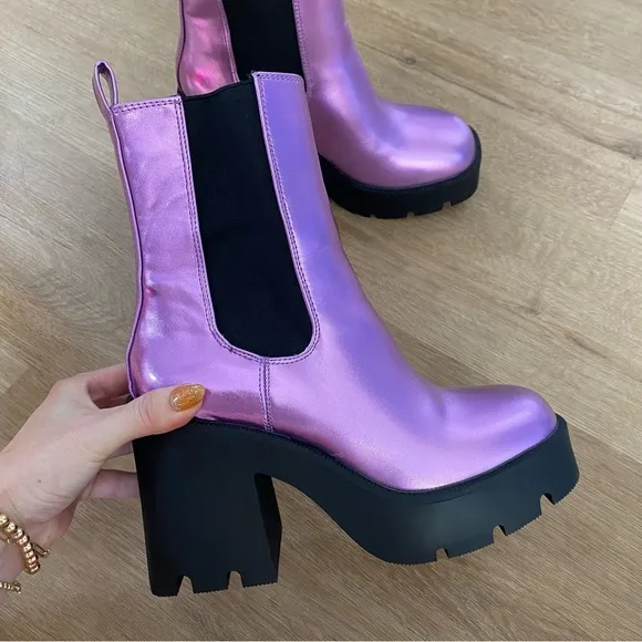 Madden Girl Tippah Womens Faux Leather Platform Mid-Calf Boots Purple Metallic