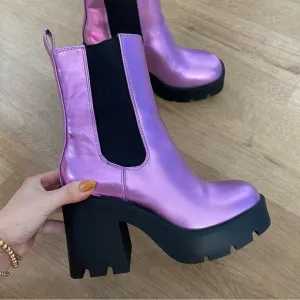 Madden Girl Tippah Womens Faux Leather Platform Mid-Calf Boots Purple Metallic
