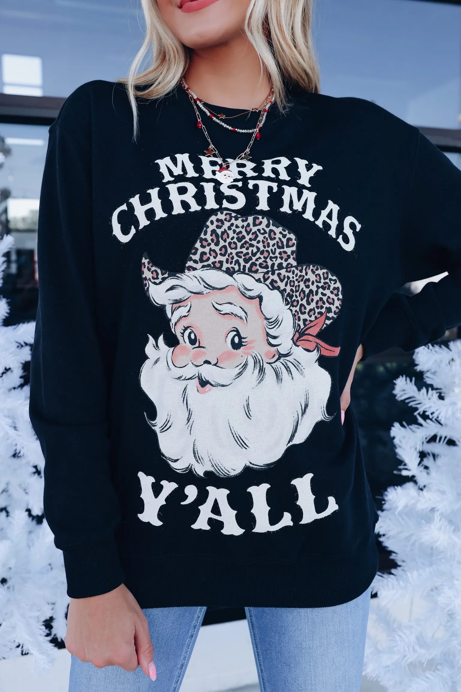 Merry Christmas Ya'll Graphic Sweatshirt - Black