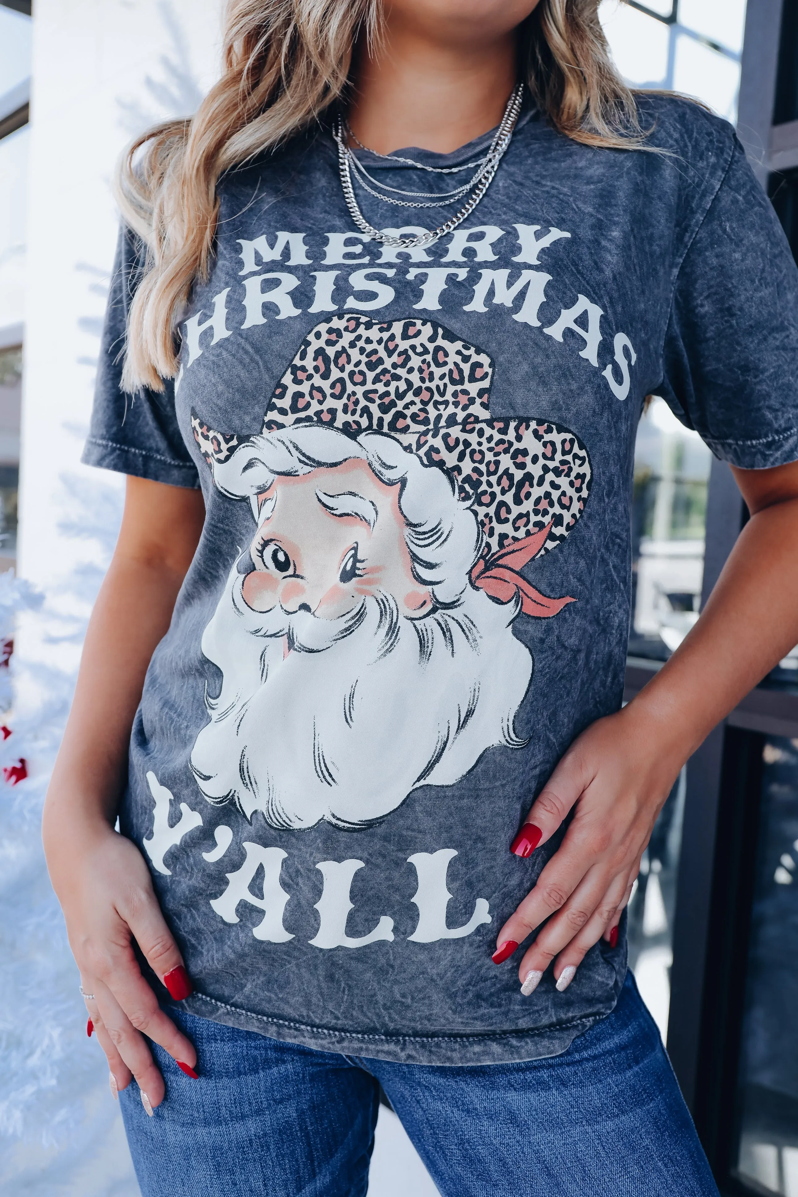 Merry Christmas Ya'll Mineral Wash Graphic Tee - Vintage Black