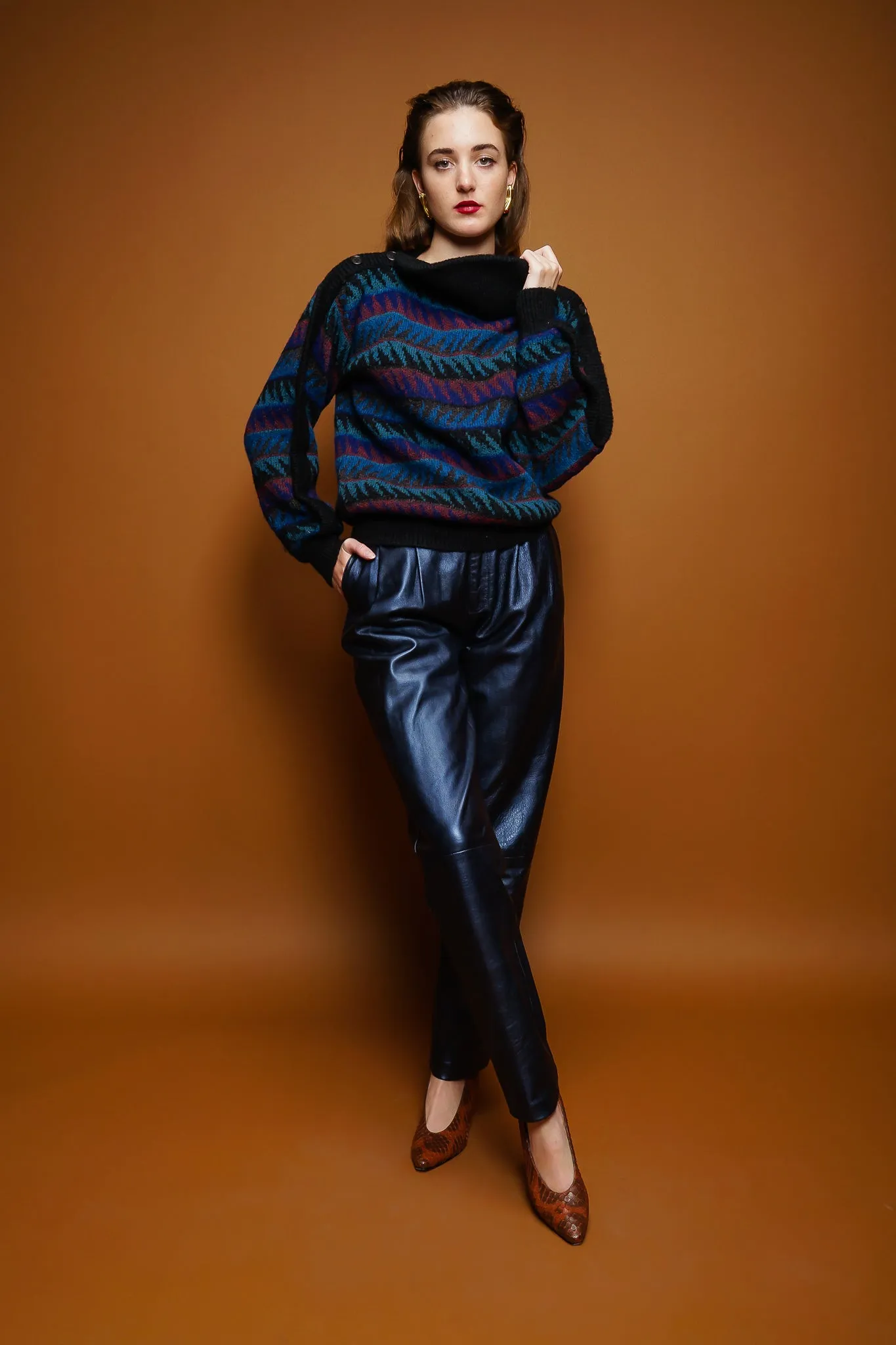 Metallic Pleated Leather Pant