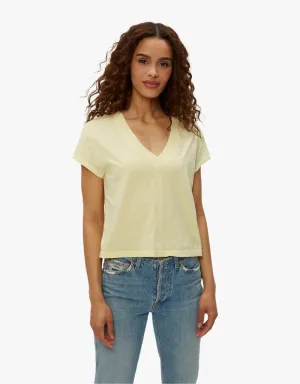 Michael Stars Harlan Cropped V-Neck Tee in Lemonade