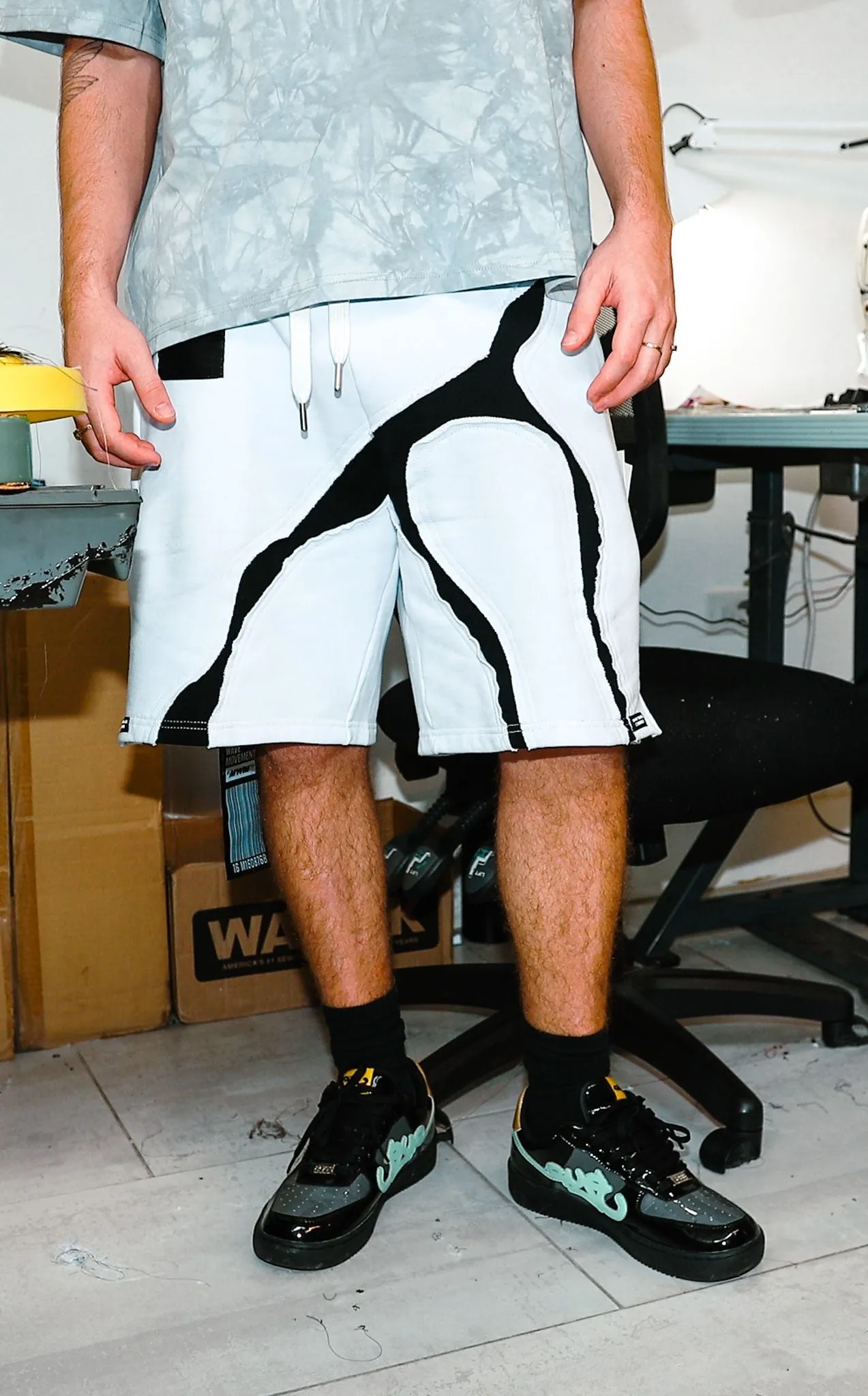 Mod Wave Movement Black & White Sweatshorts- White