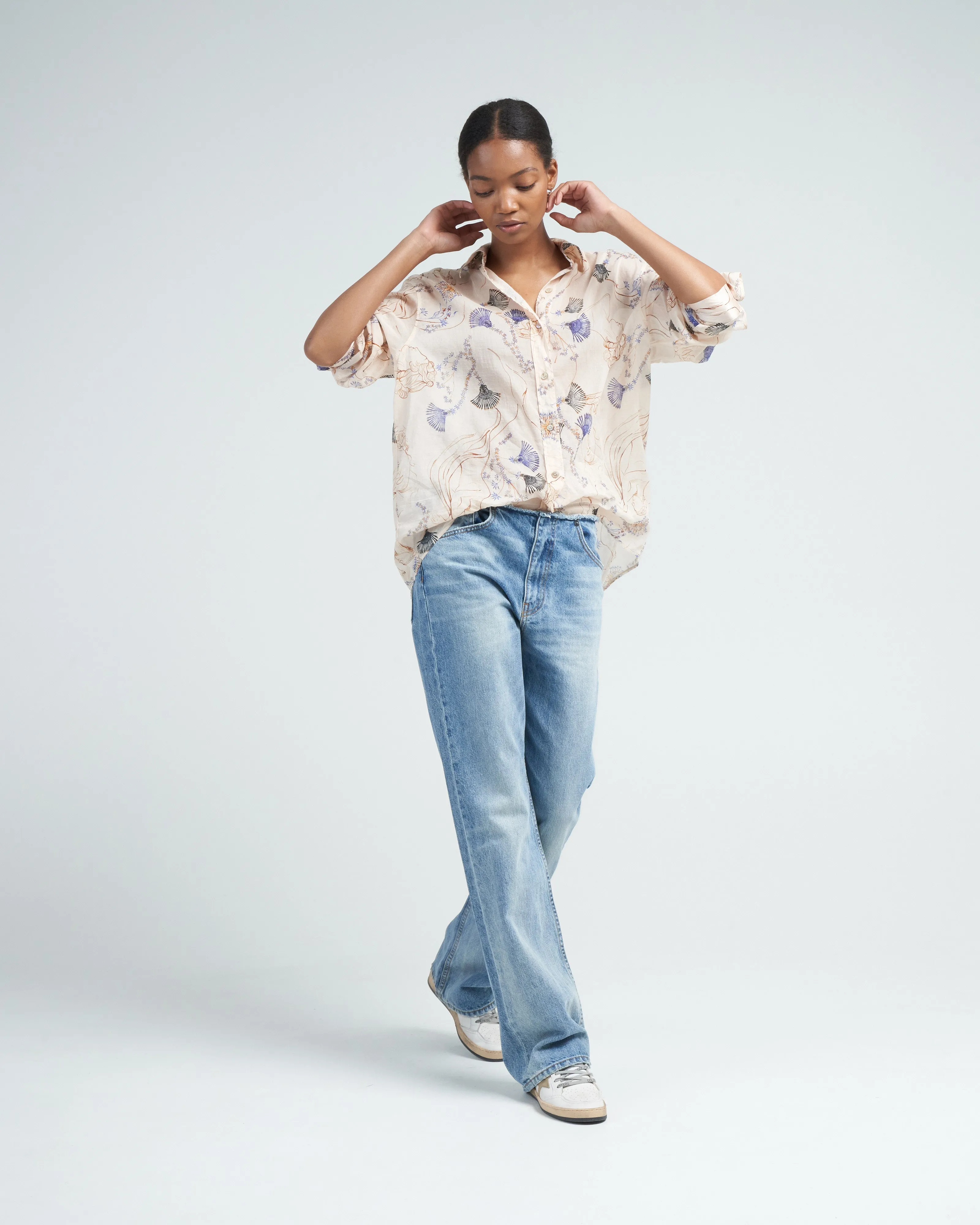 musa print voile shirt - ivory