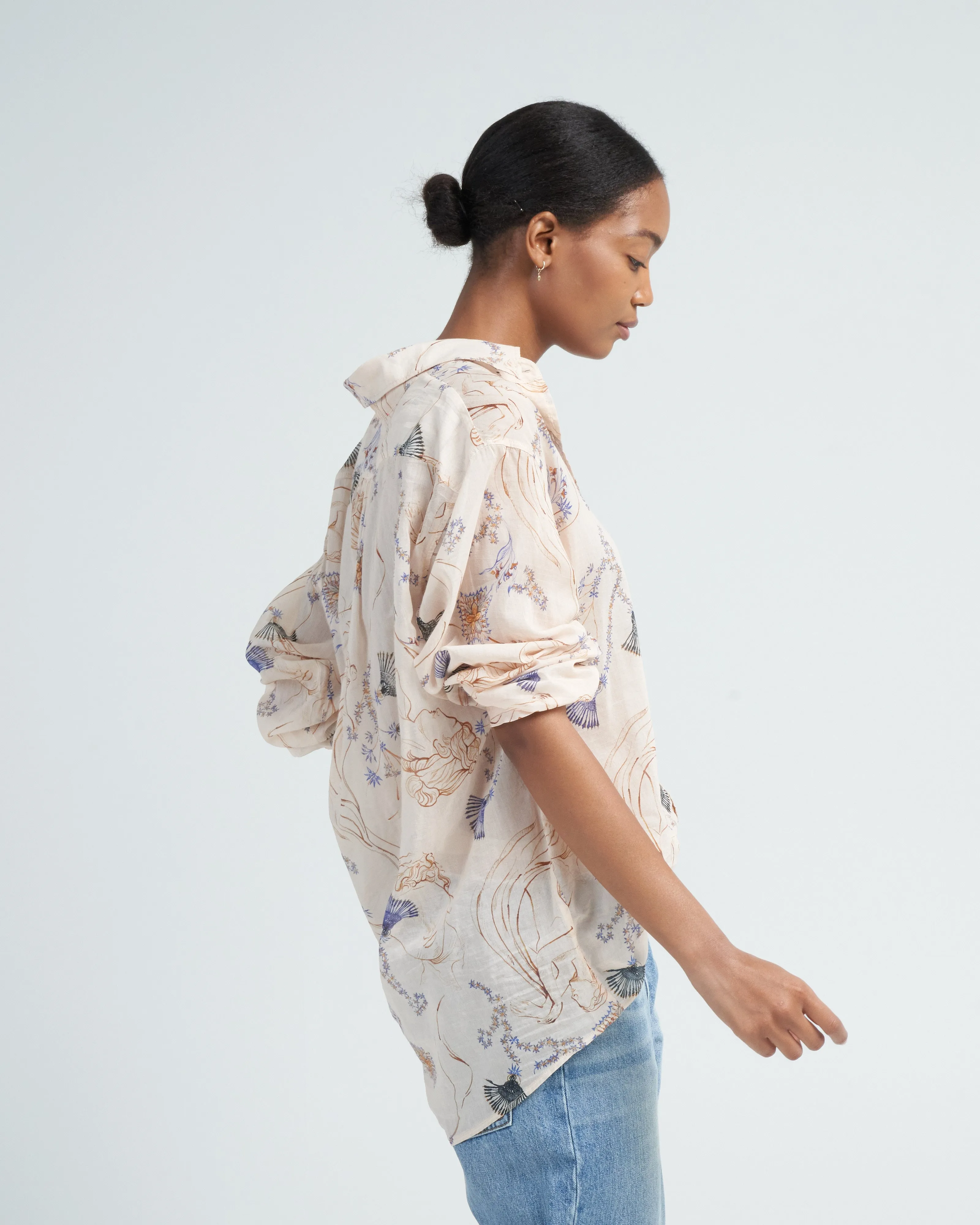 musa print voile shirt - ivory