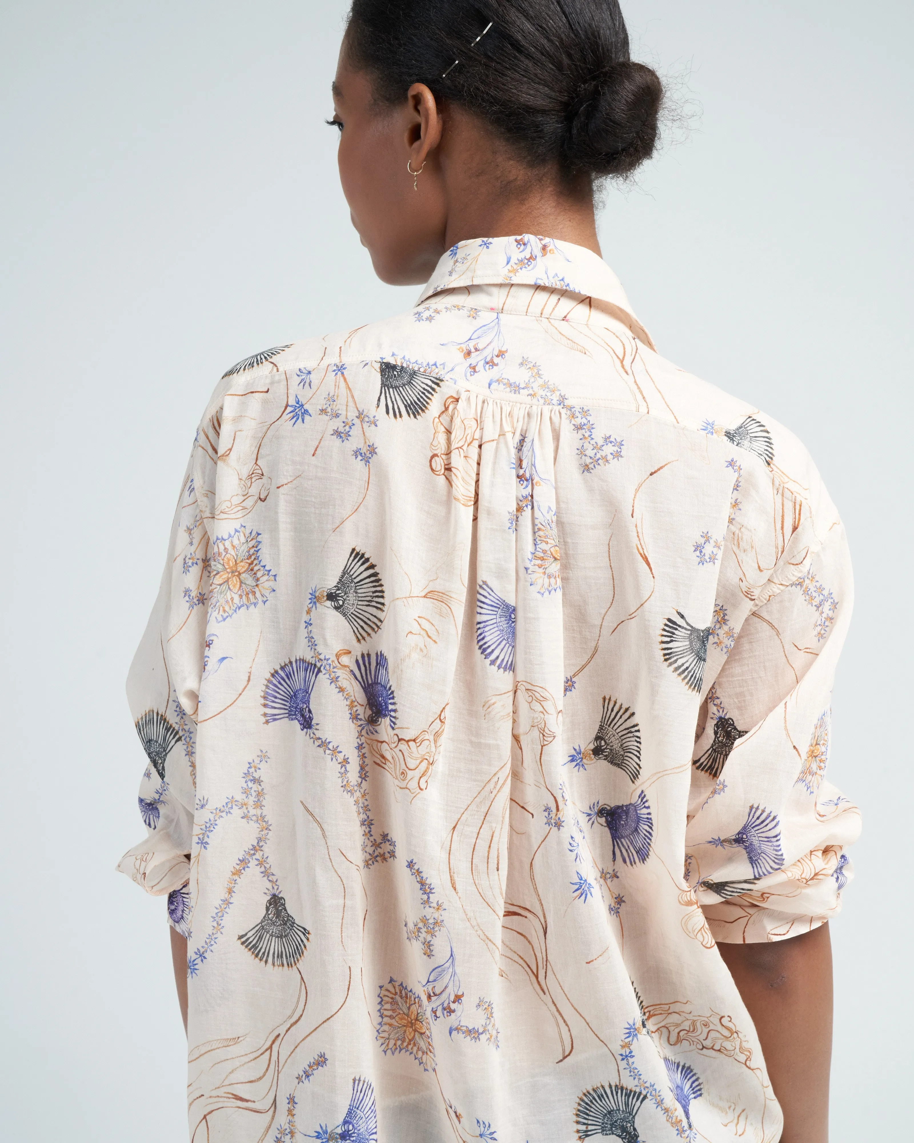 musa print voile shirt - ivory