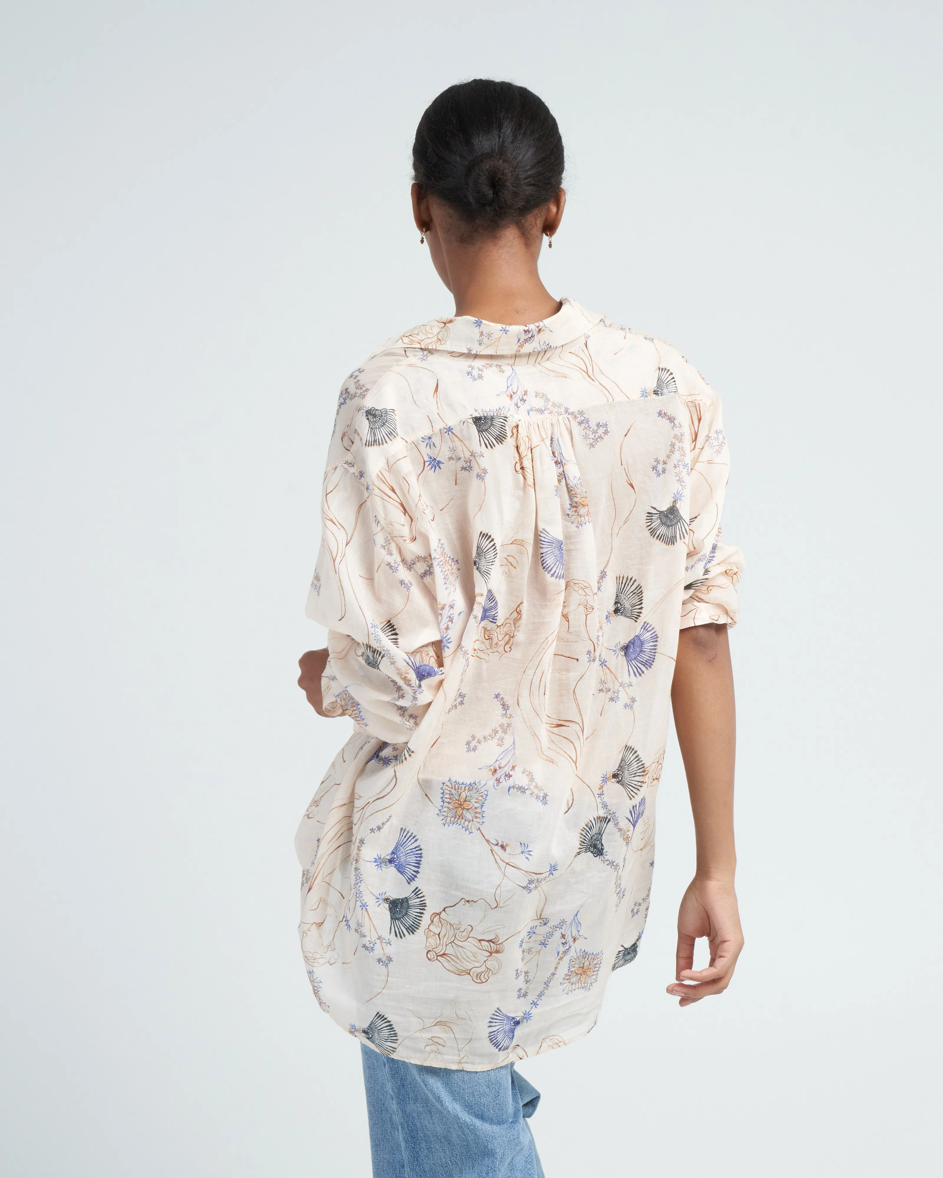 musa print voile shirt - ivory