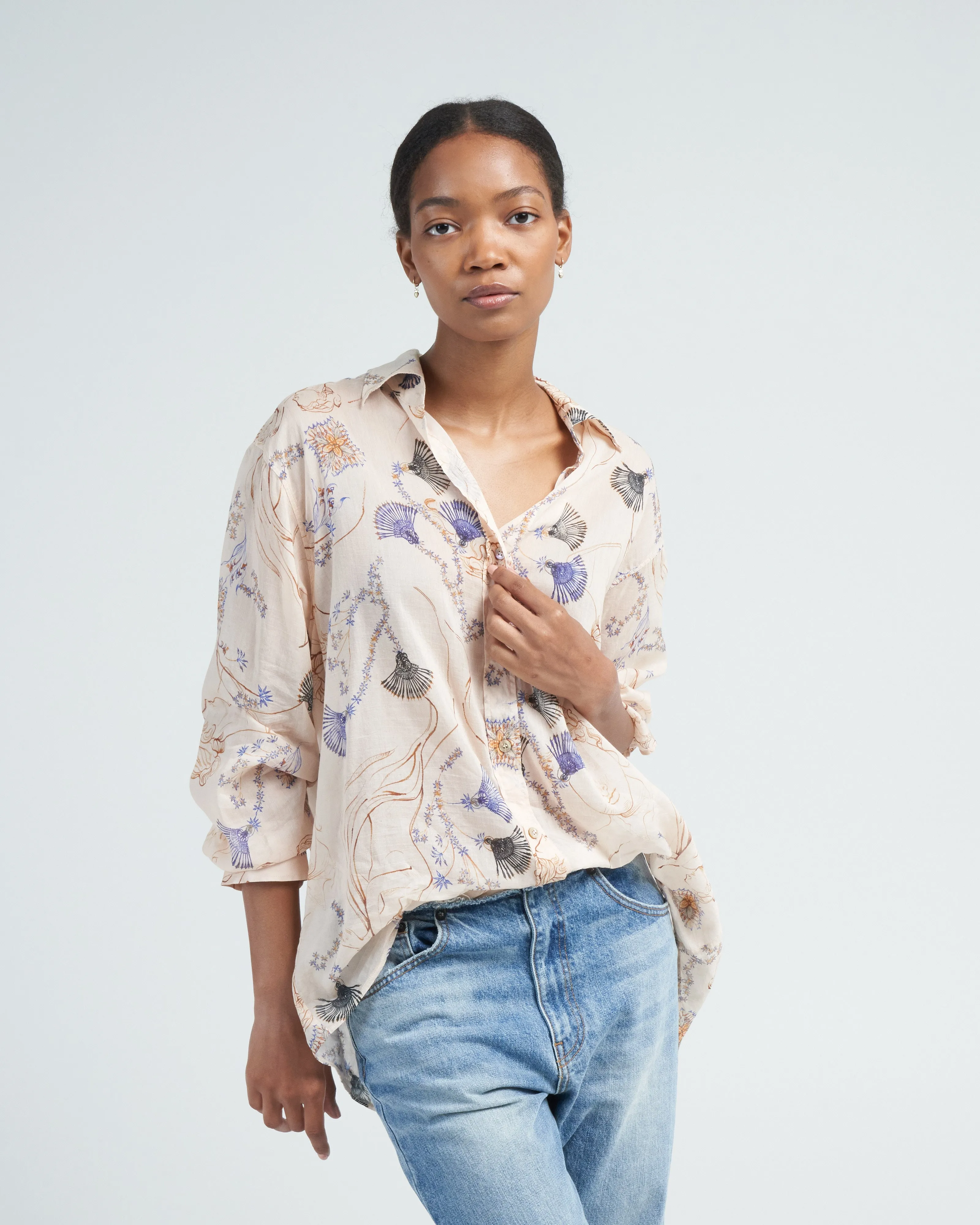 musa print voile shirt - ivory