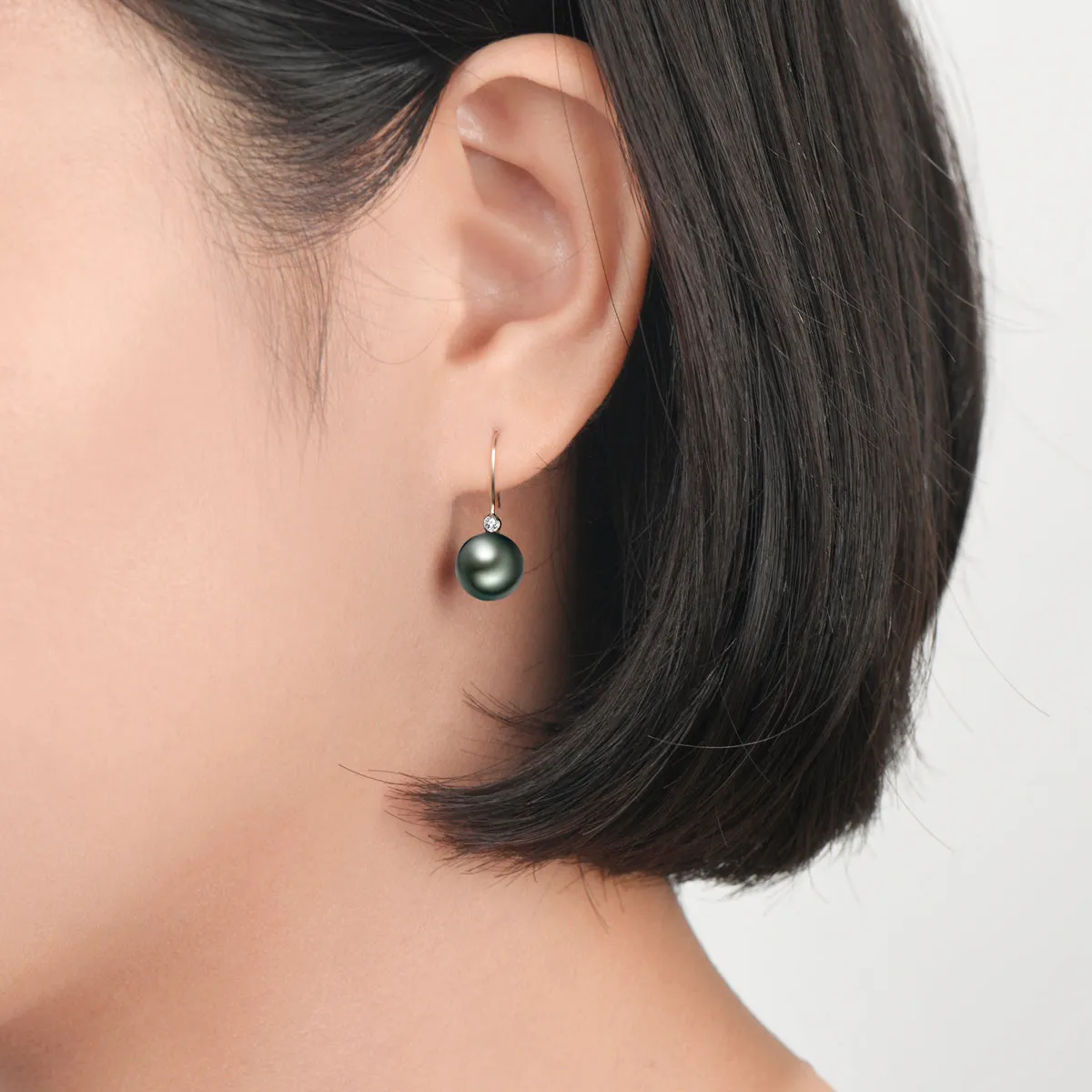 Natural Tahitian Black Pearl Diamond Hook Earrings