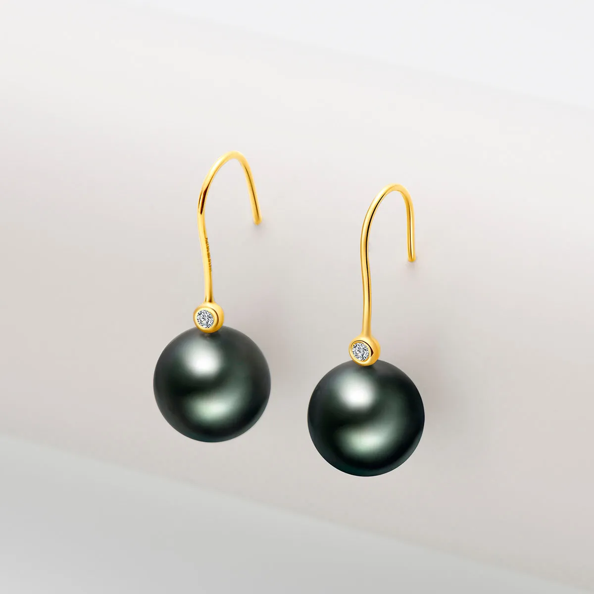 Natural Tahitian Black Pearl Diamond Hook Earrings