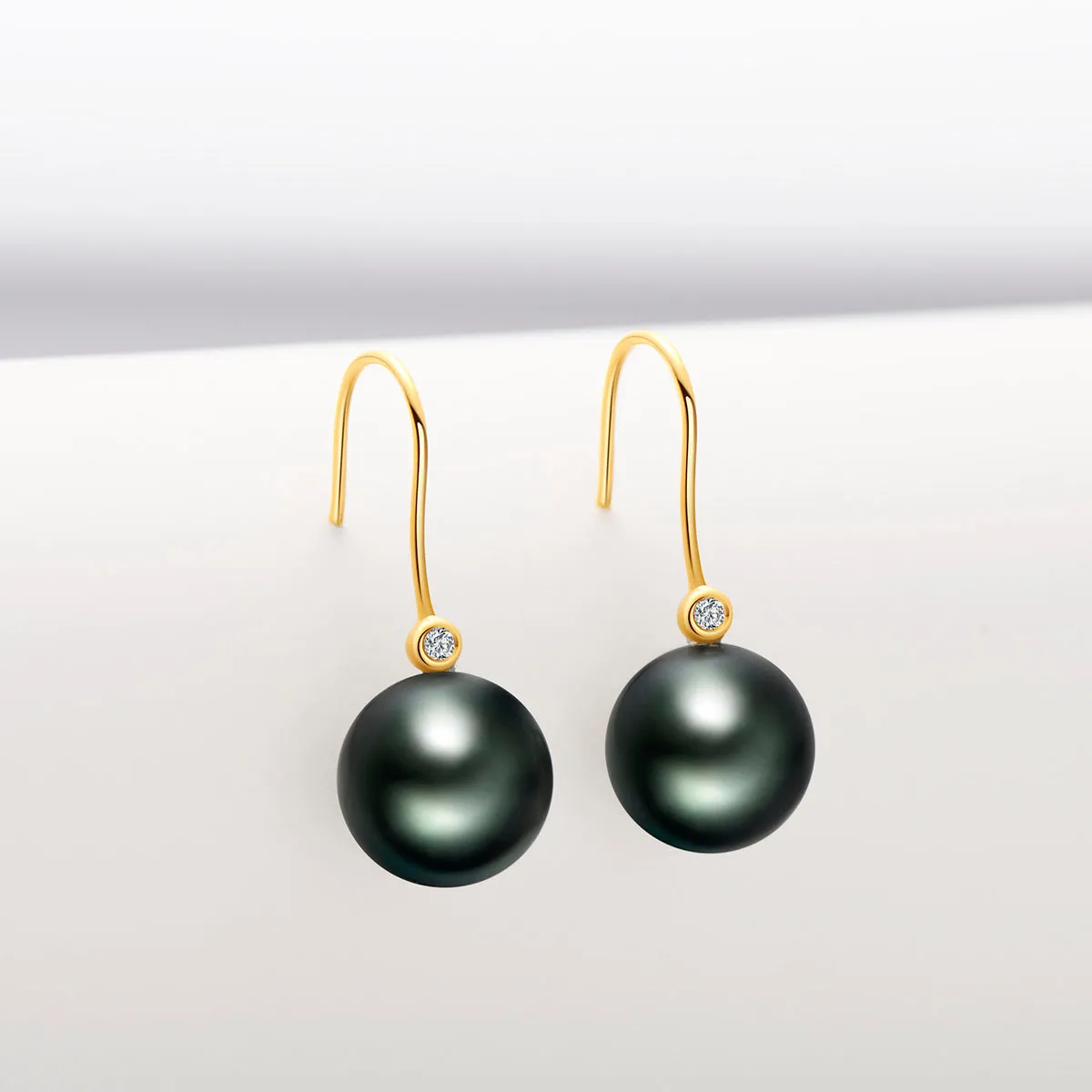 Natural Tahitian Black Pearl Diamond Hook Earrings