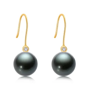 Natural Tahitian Black Pearl Diamond Hook Earrings