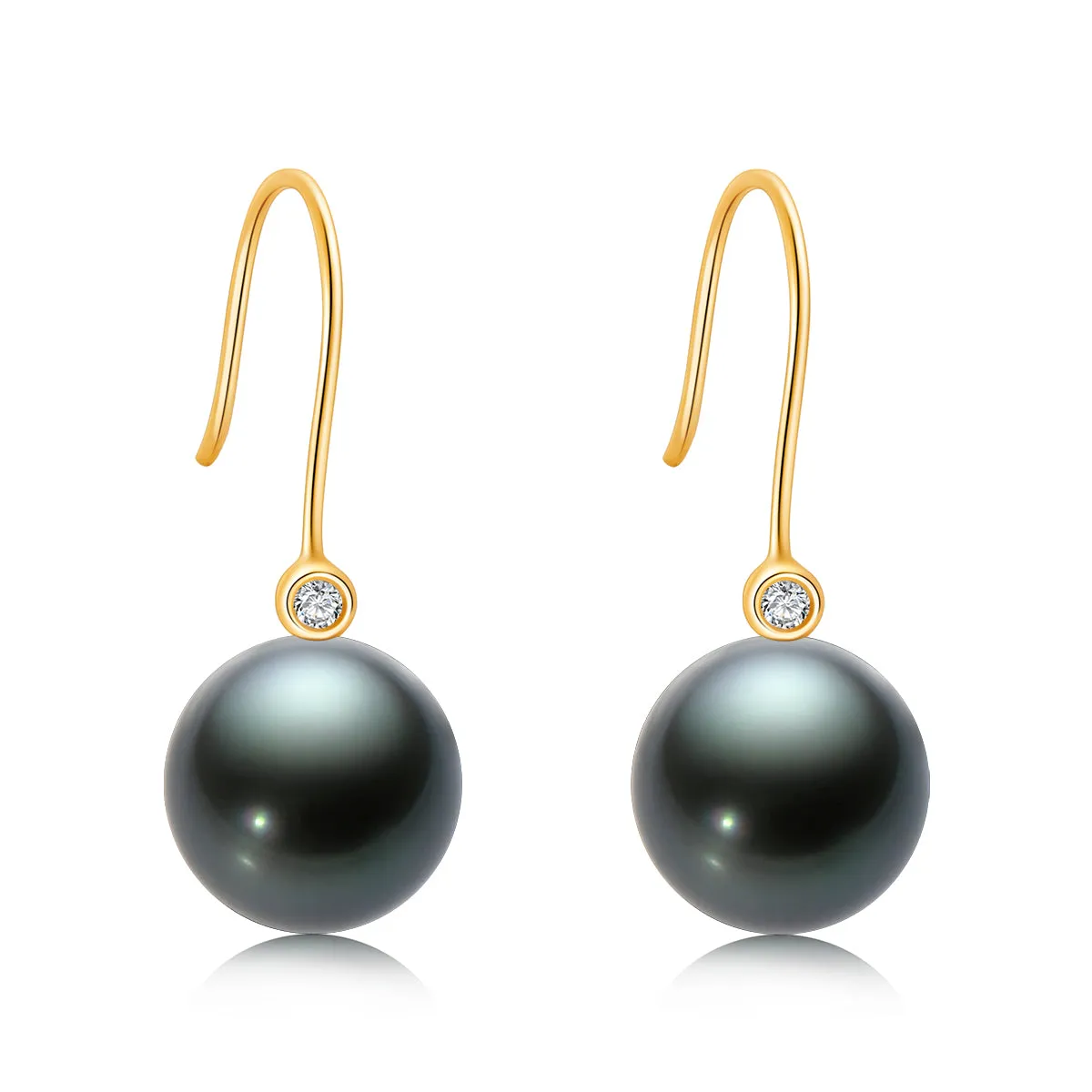 Natural Tahitian Black Pearl Diamond Hook Earrings