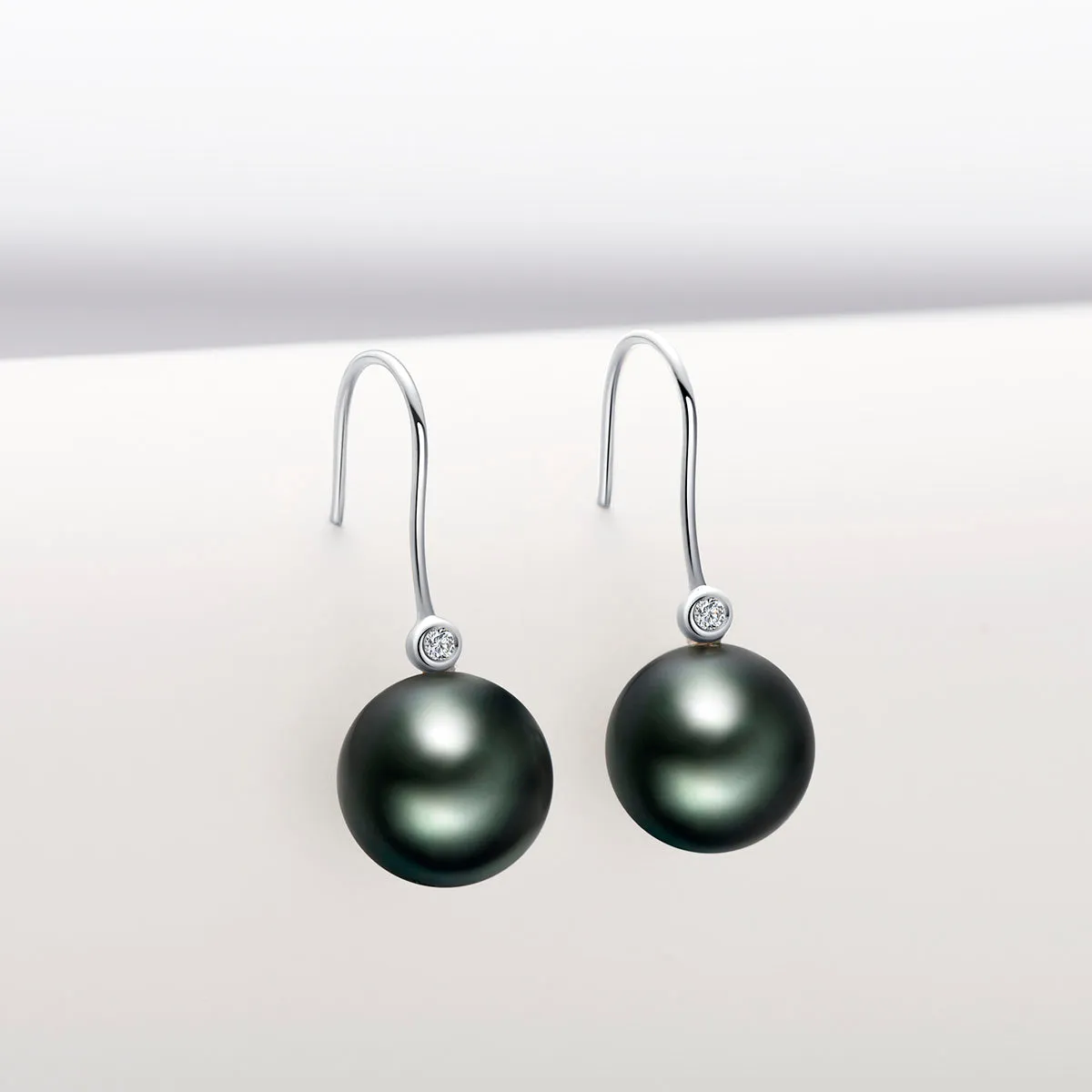Natural Tahitian Black Pearl Diamond Hook Earrings