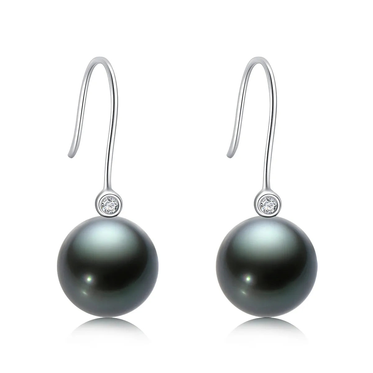 Natural Tahitian Black Pearl Diamond Hook Earrings