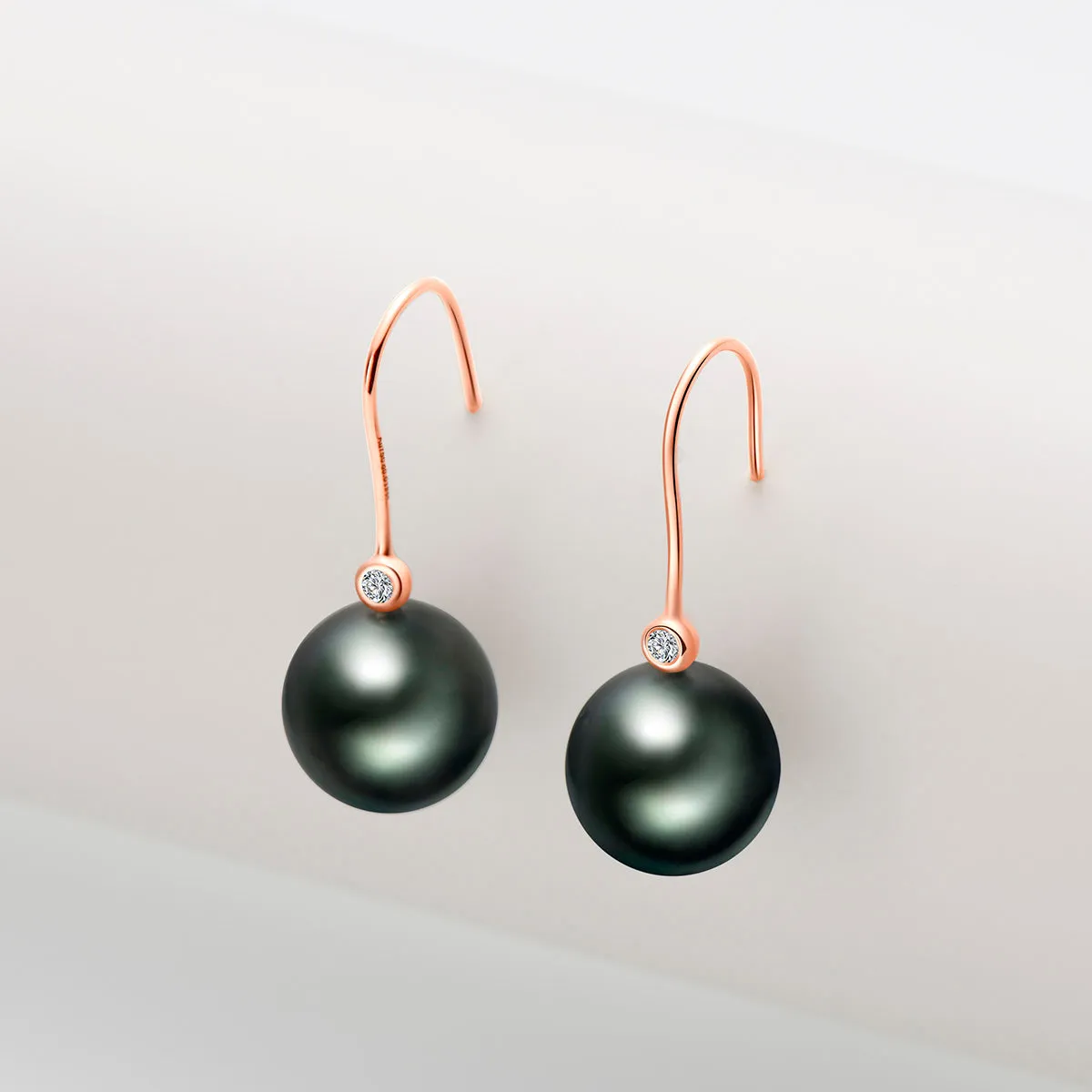 Natural Tahitian Black Pearl Diamond Hook Earrings