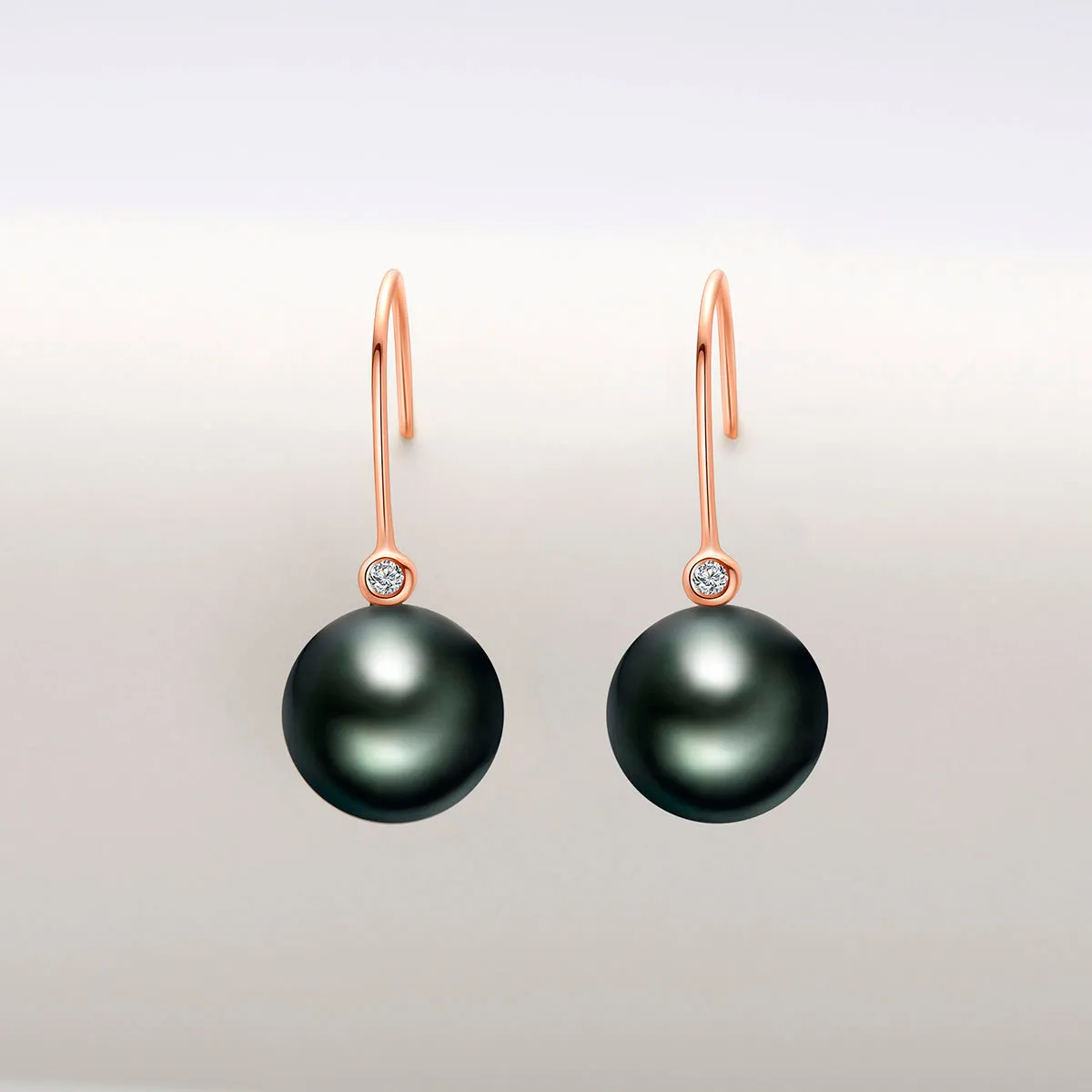 Natural Tahitian Black Pearl Diamond Hook Earrings