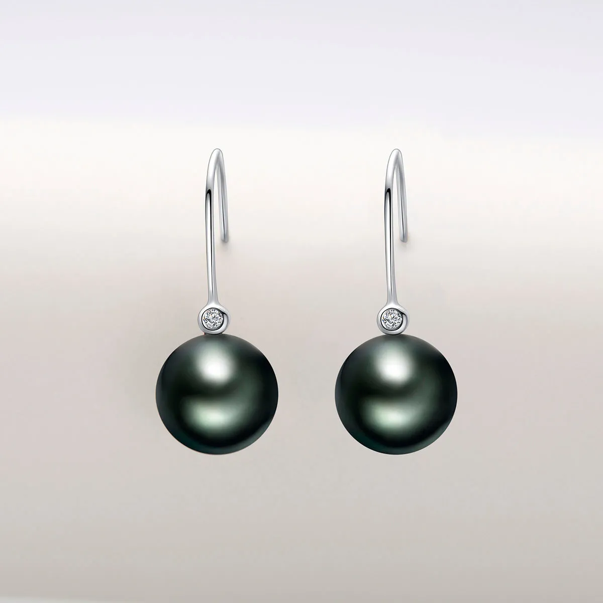 Natural Tahitian Black Pearl Diamond Hook Earrings