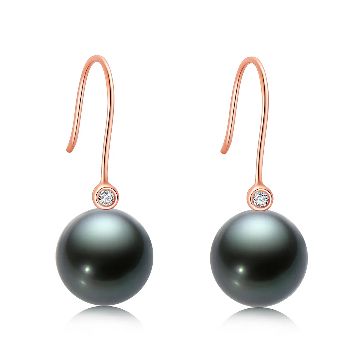 Natural Tahitian Black Pearl Diamond Hook Earrings