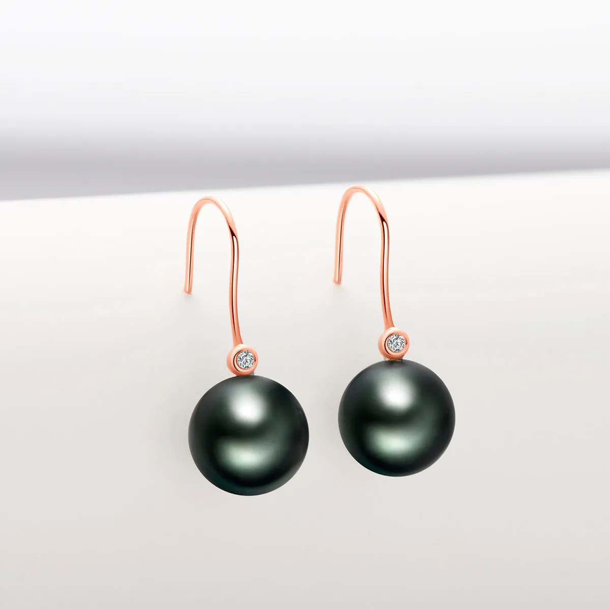 Natural Tahitian Black Pearl Diamond Hook Earrings