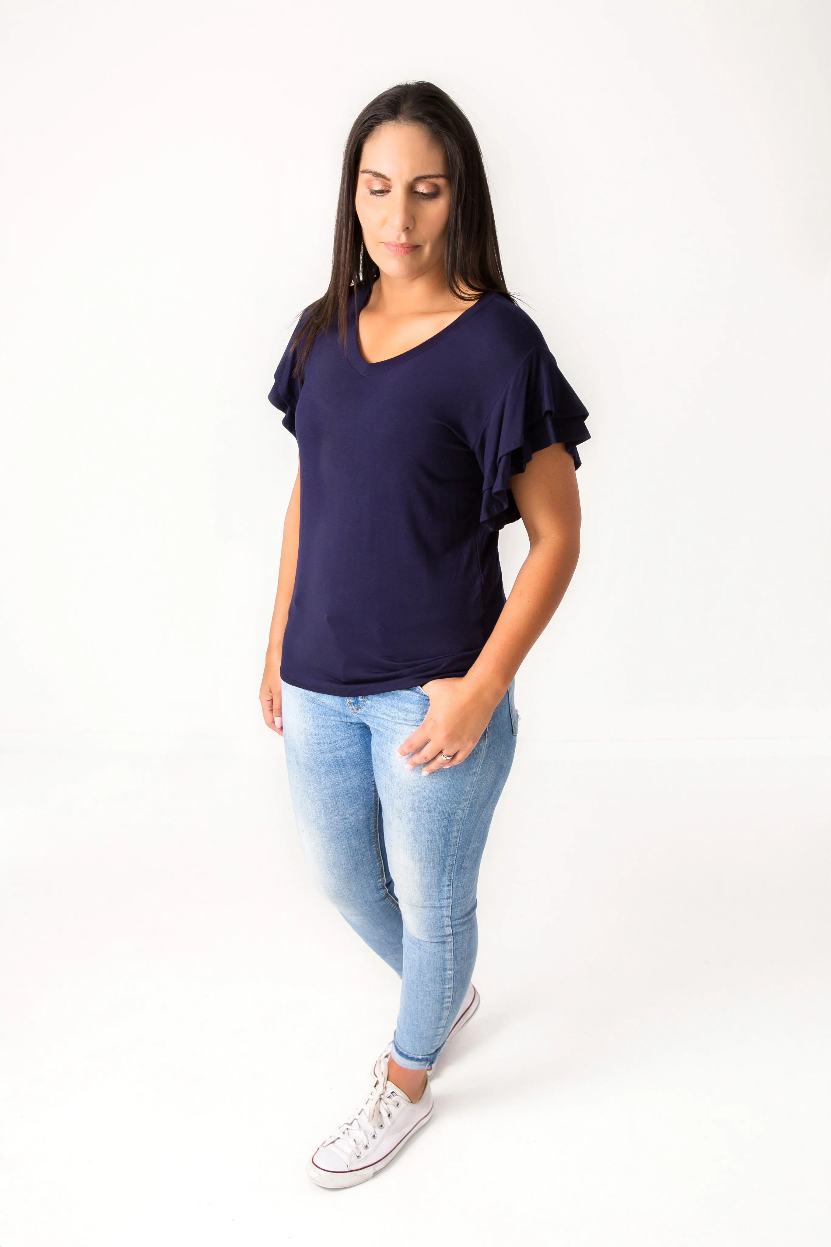 Navy Flutter Sleeve Tee