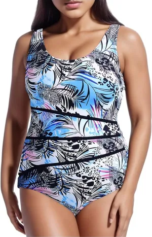 New Sporty Tummy Control Swimsuits for Women Floral Print Modest Athletic Summer One Piece Body Suit Romper Bathing Suit Sz XXL!