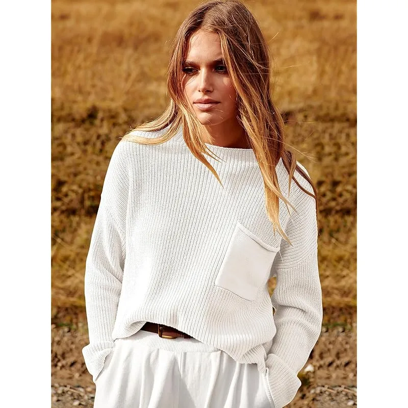 New Womens Two Piece Outfit Stretchy Knit Long Sleeve Knit Sweater Set Oversized Harem Type Knit Pant Lounge Set White, Sz L! Retails $129 