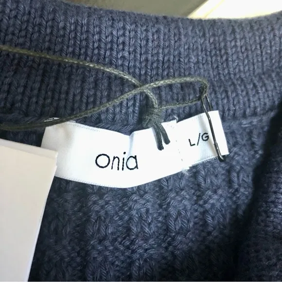 NWT Onia Navy Blue Waffle Knit Polo Collar Shirt Long Sleeve Cropped Sweater szL