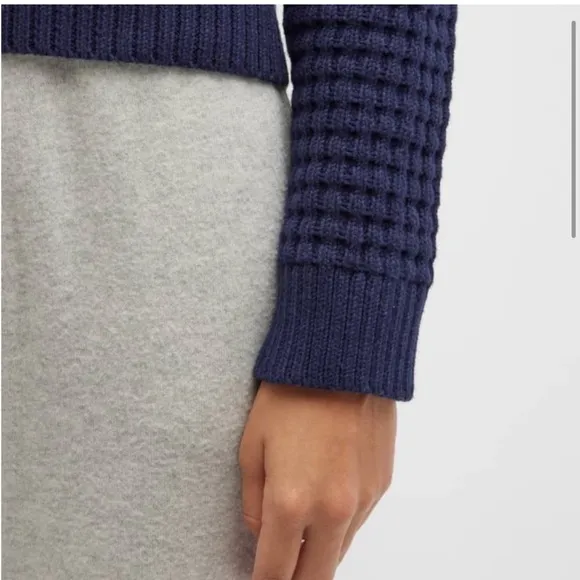 NWT Onia Navy Blue Waffle Knit Polo Collar Shirt Long Sleeve Cropped Sweater szL