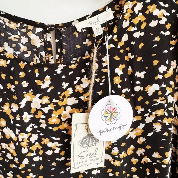 NWT EASEL | Black and Gold Floral Confetti Midi Dress | M