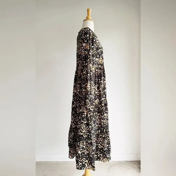 NWT EASEL | Black and Gold Floral Confetti Midi Dress | M