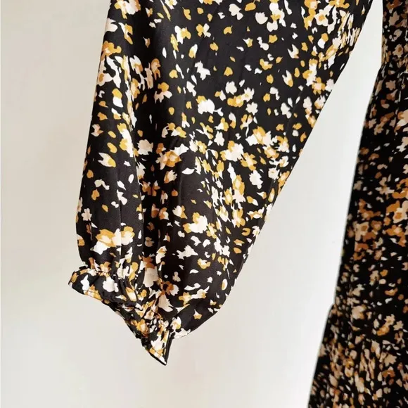 NWT EASEL | Black and Gold Floral Confetti Midi Dress | M