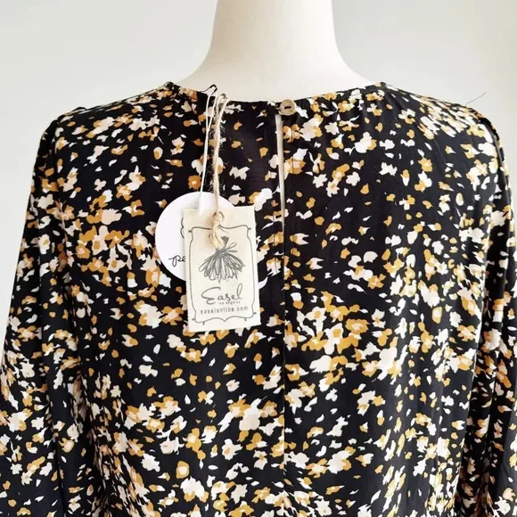 NWT EASEL | Black and Gold Floral Confetti Midi Dress | M
