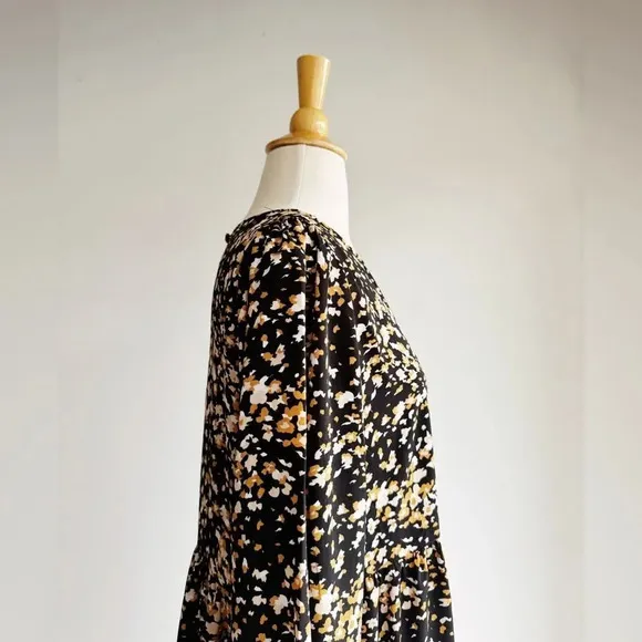 NWT EASEL | Black and Gold Floral Confetti Midi Dress | M
