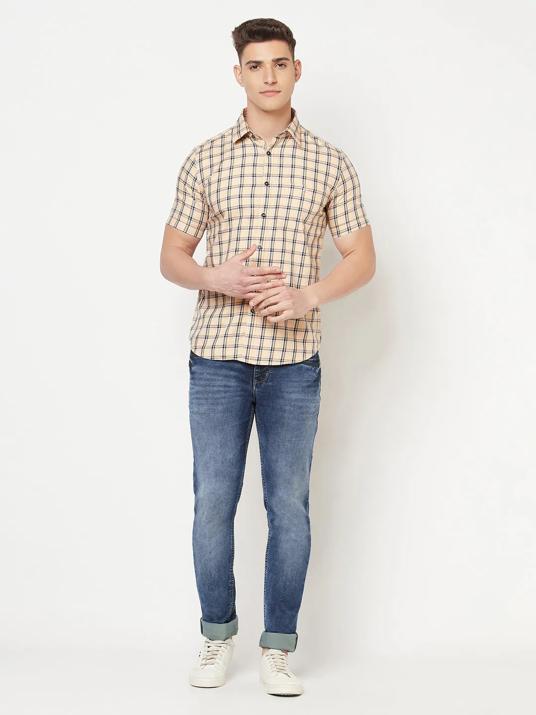 Peach Checked Shirt