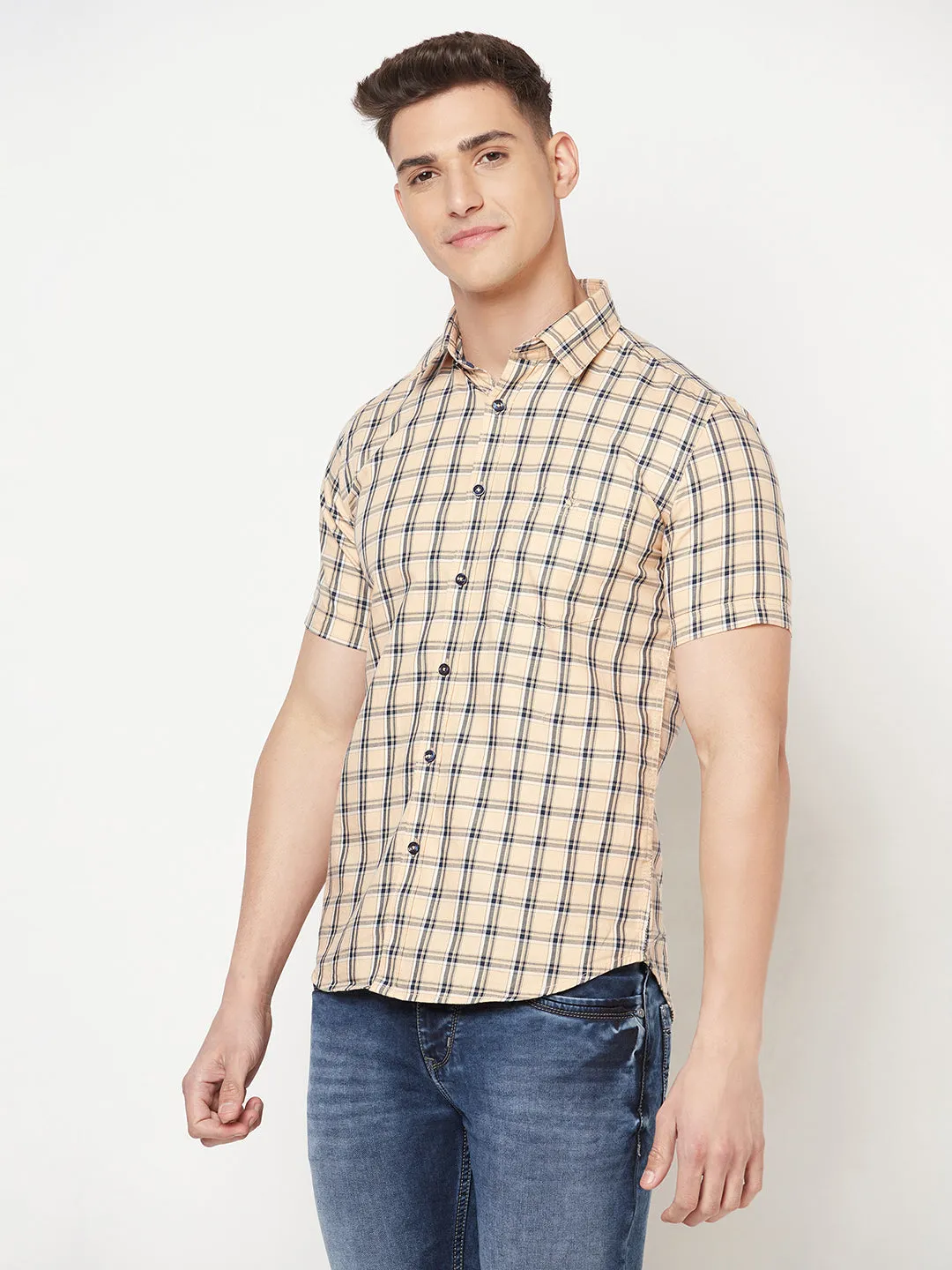 Peach Checked Shirt