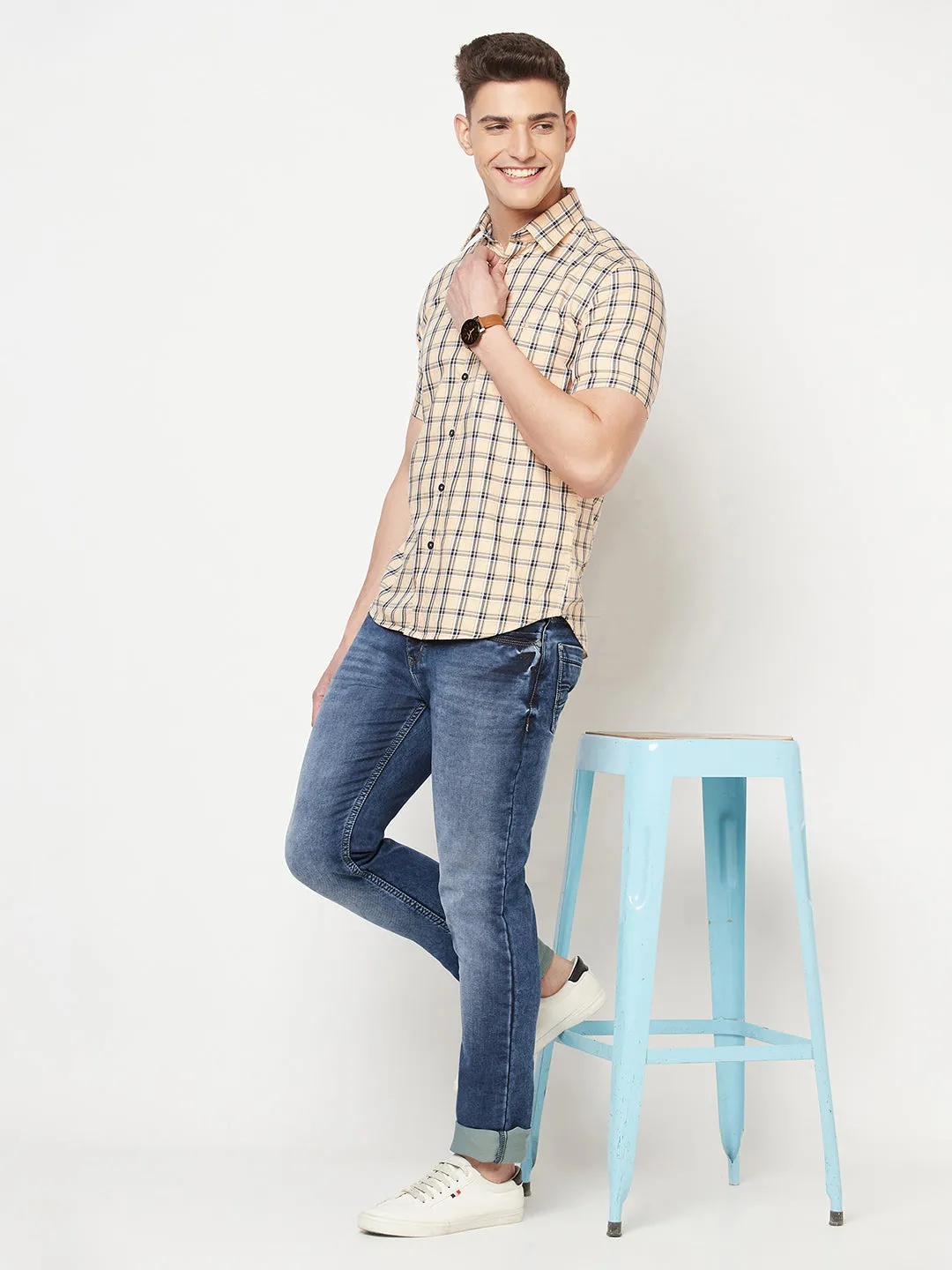 Peach Checked Shirt