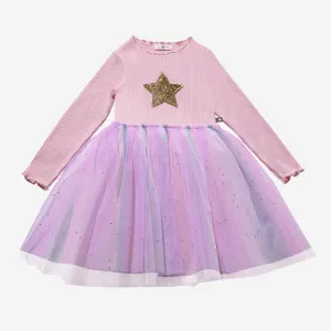 Petite Hailey Ombre Star Tutu L/S Dress - Pink