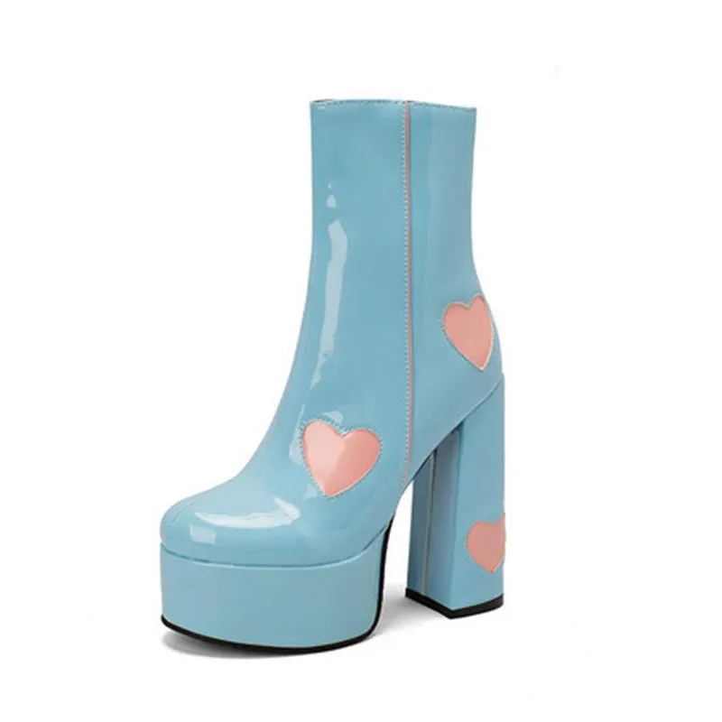 Platform Heel Heart Ankle Boots