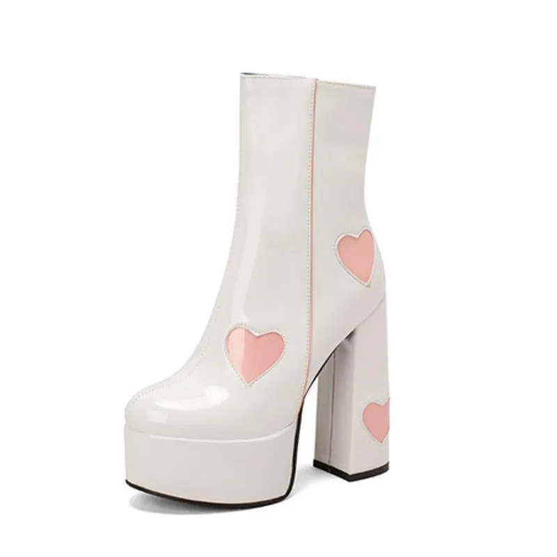 Platform Heel Heart Ankle Boots