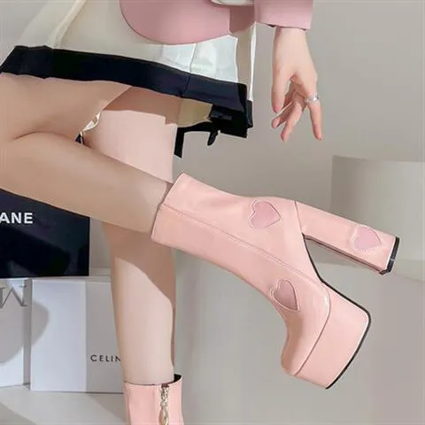 Platform Heel Heart Ankle Boots