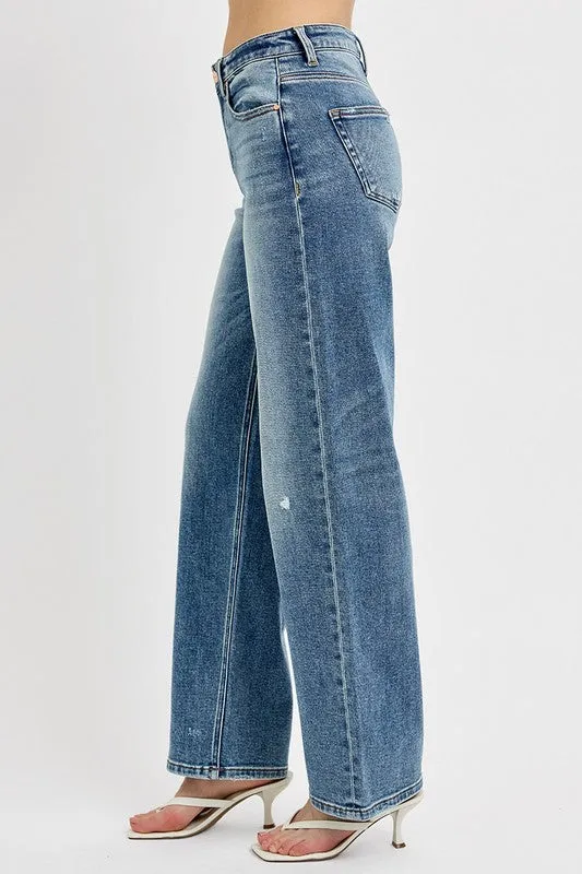 RISEN Full Size Distressed Wide Leg Jeans