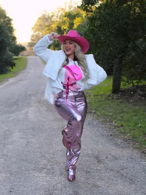 Rodeo Ready Short Sleeve Top Sequin Cowboy boot and Hat, White