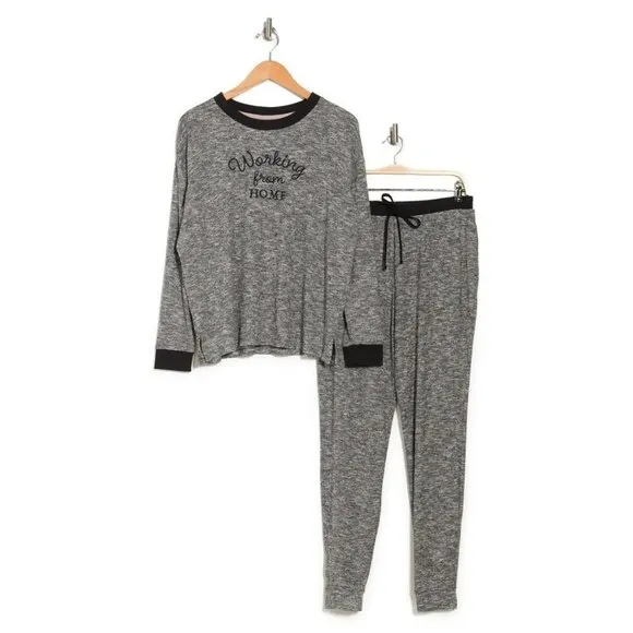 Room Service Womens Black Long Sleeve Pockets Jogger Pajamas Sets Sz M NWT