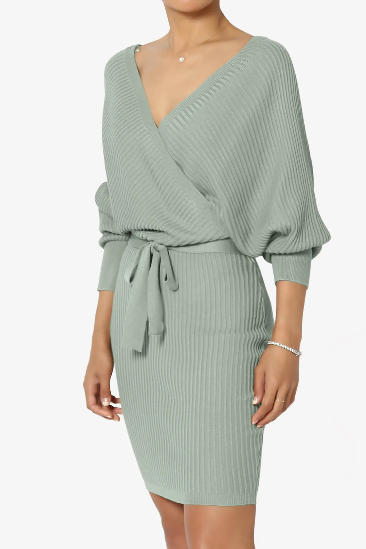Rosalina Batwing Sleeve Wrap Knit Dress