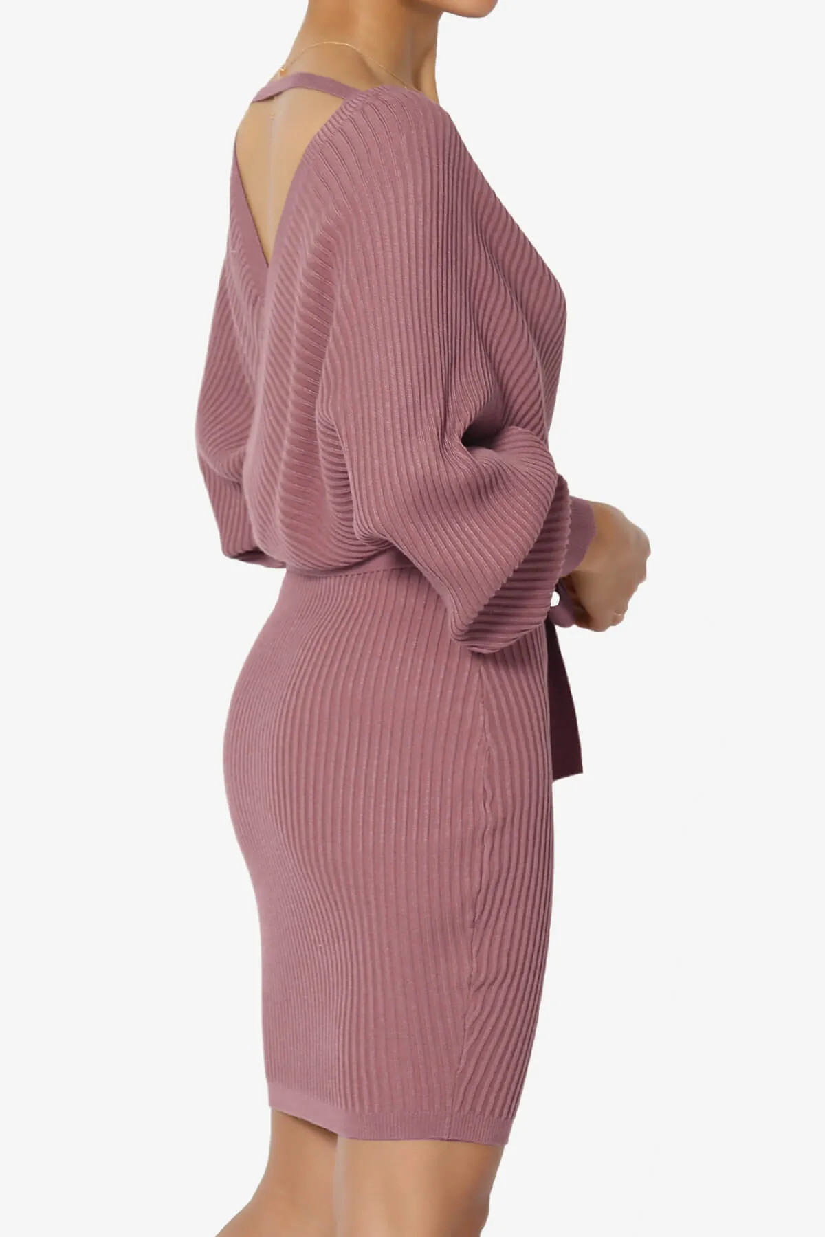 Rosalina Batwing Sleeve Wrap Knit Dress