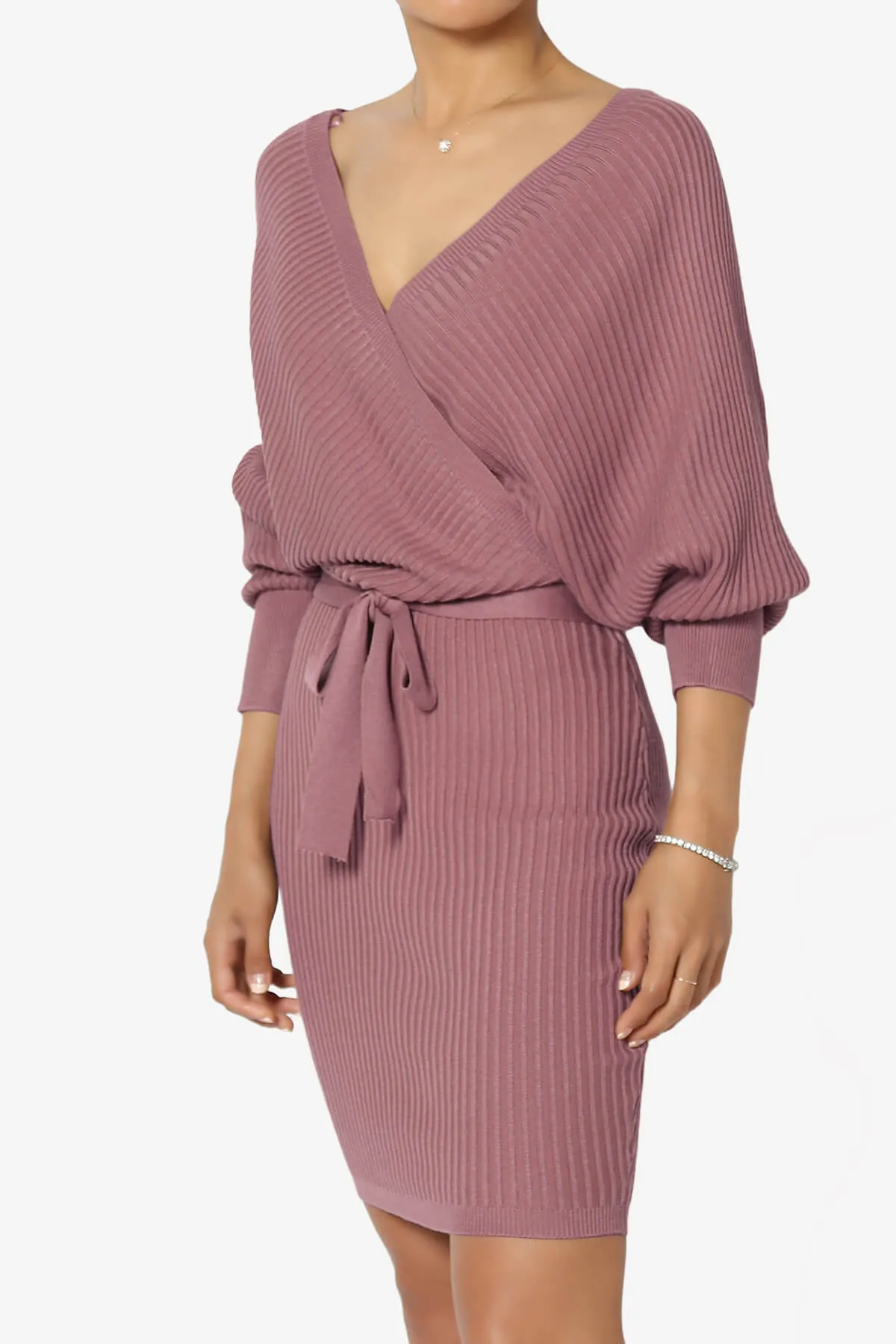 Rosalina Batwing Sleeve Wrap Knit Dress